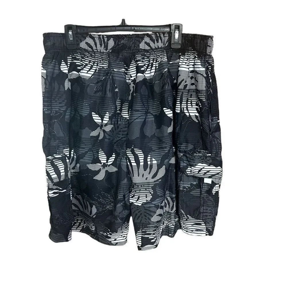 Kanu Surf XXL Swim Trunks Black White Tropical Print